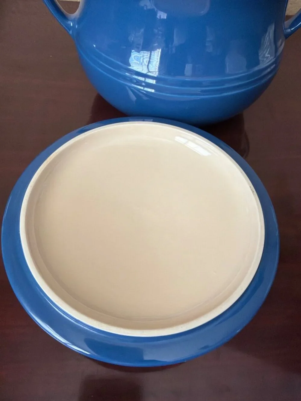 Vintage Le Creuset Blue Stoneware Covered Bean Pot Serving Casserole 4 Qt Soup T